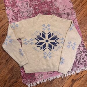 Beige Sweater with Blue Snowflake Design - size XS
